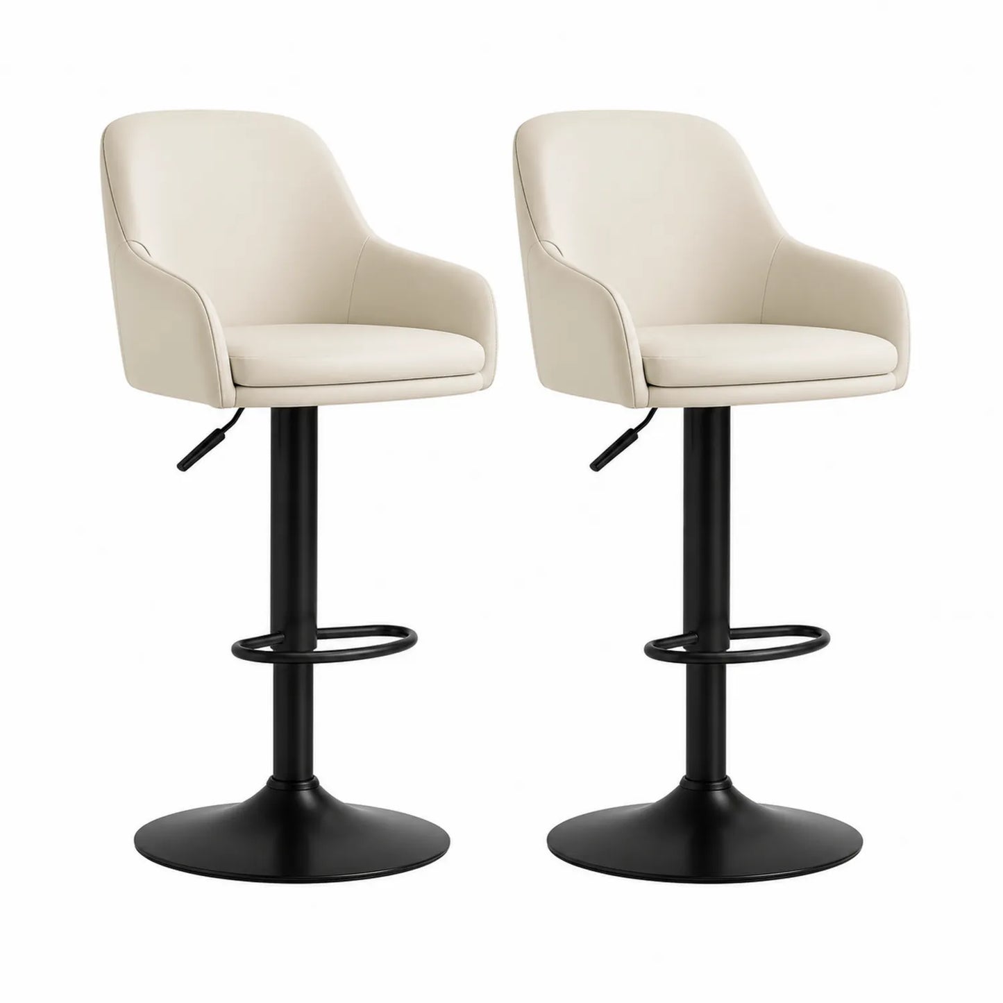 2er Set Barhocker Metall Kunstleder Creme Höhenverstellbar Schwarz