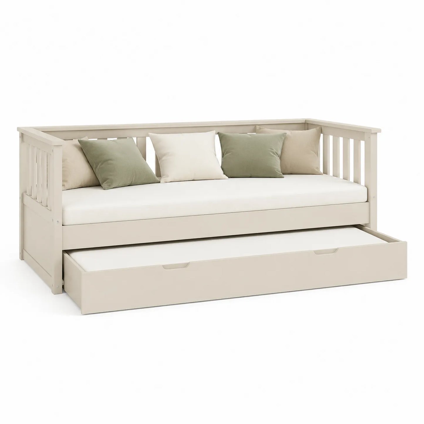 Holz Schlafsofa mit ausziehbarem Bettkasten Creme