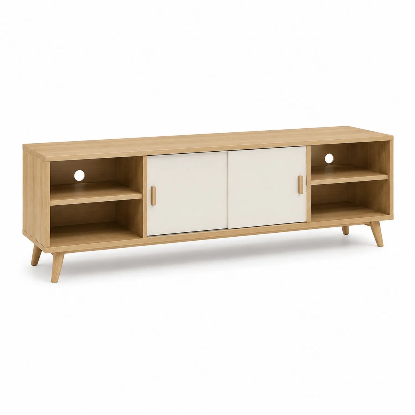 Holz TV-Schrank mit Schiebetüren Eiche/Weiß