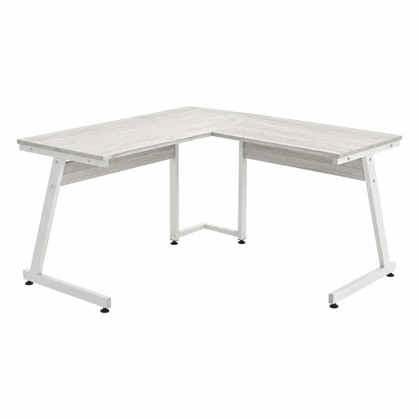 L-förmiger Schreibtisch mit Holzfurnier und Metallrahmen, Esche/Weiß, 150x150x75 cm