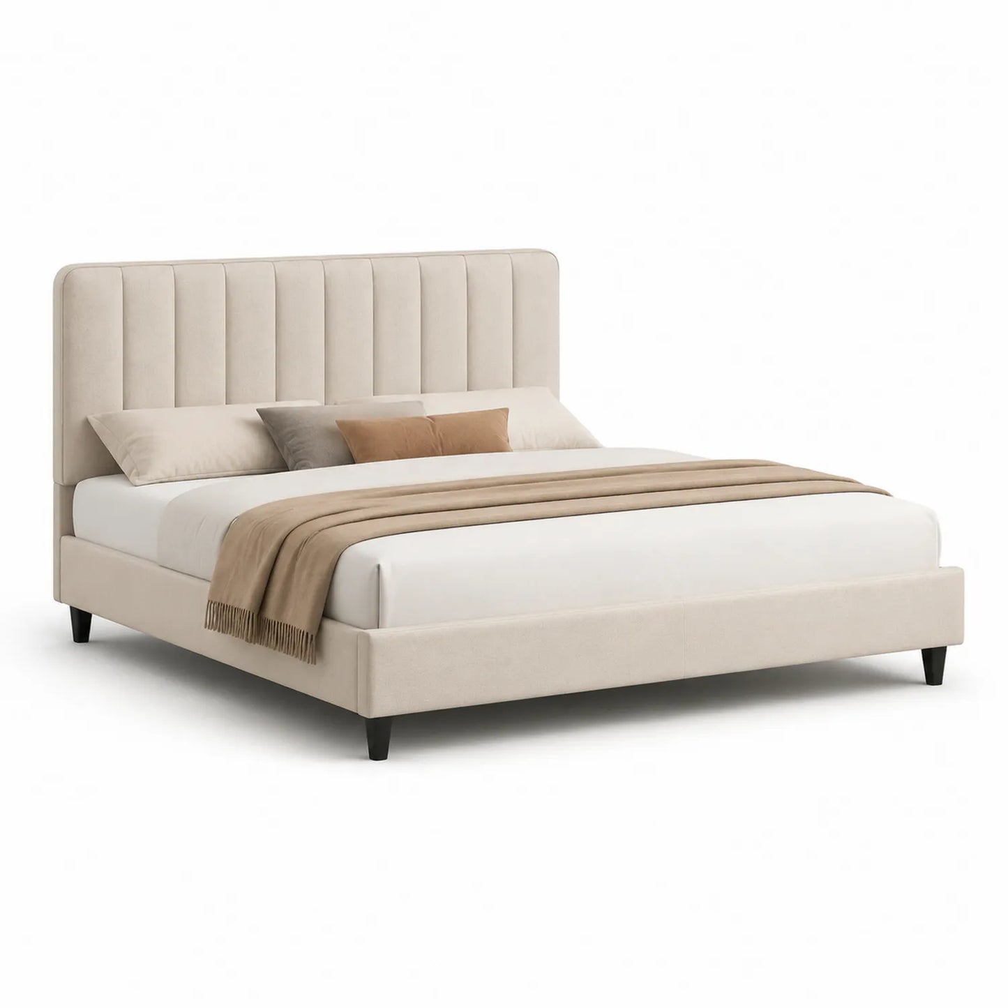 Doppelbett aus Holz mit Stoffbezug und Kopfteil 200x180 cm Beige
