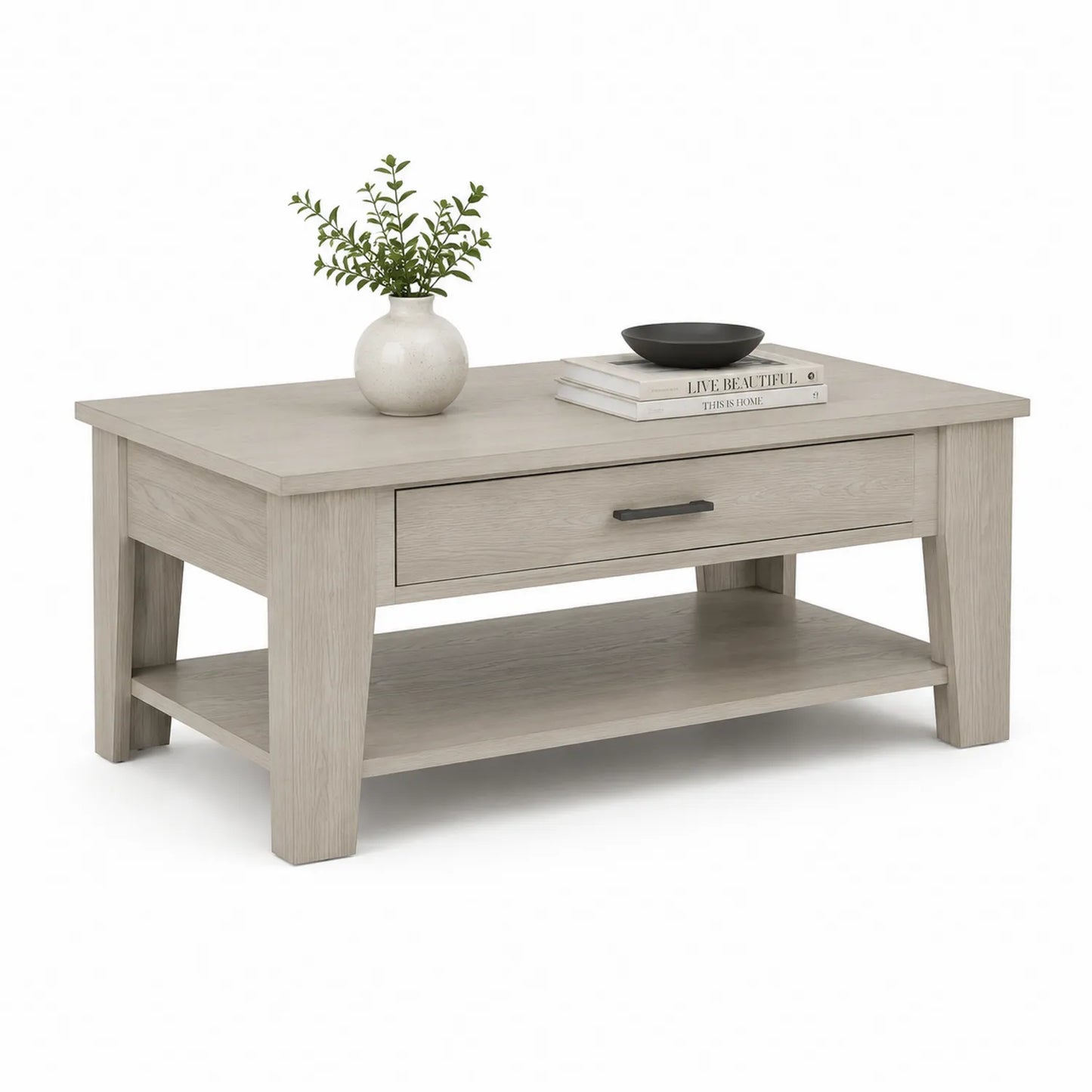 Holzfurnier Couchtisch mit Schublade und Ablage Grau 100x60x45cm
