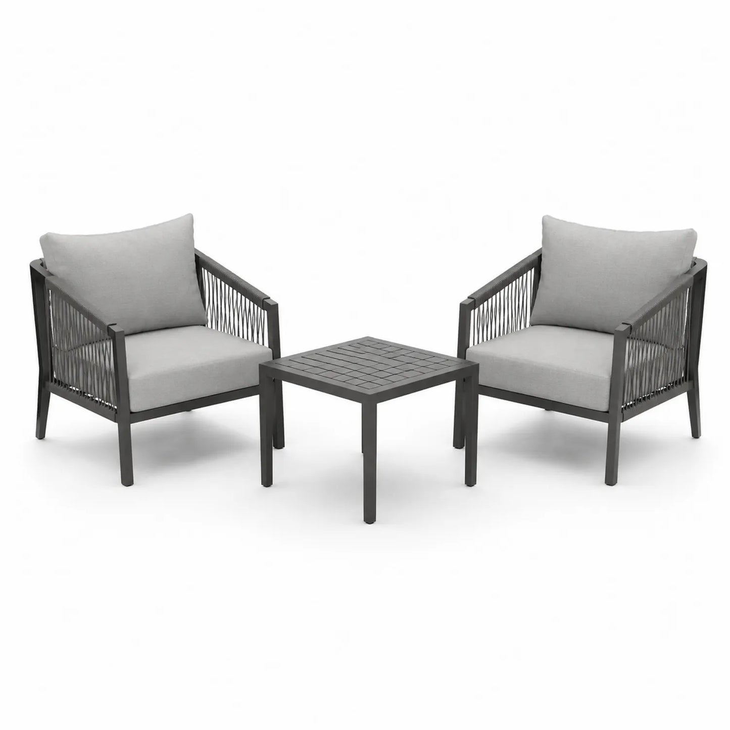 Aluminium Gartenset 2 Sessel mit Tisch Dunkelgrau/Hellgrau