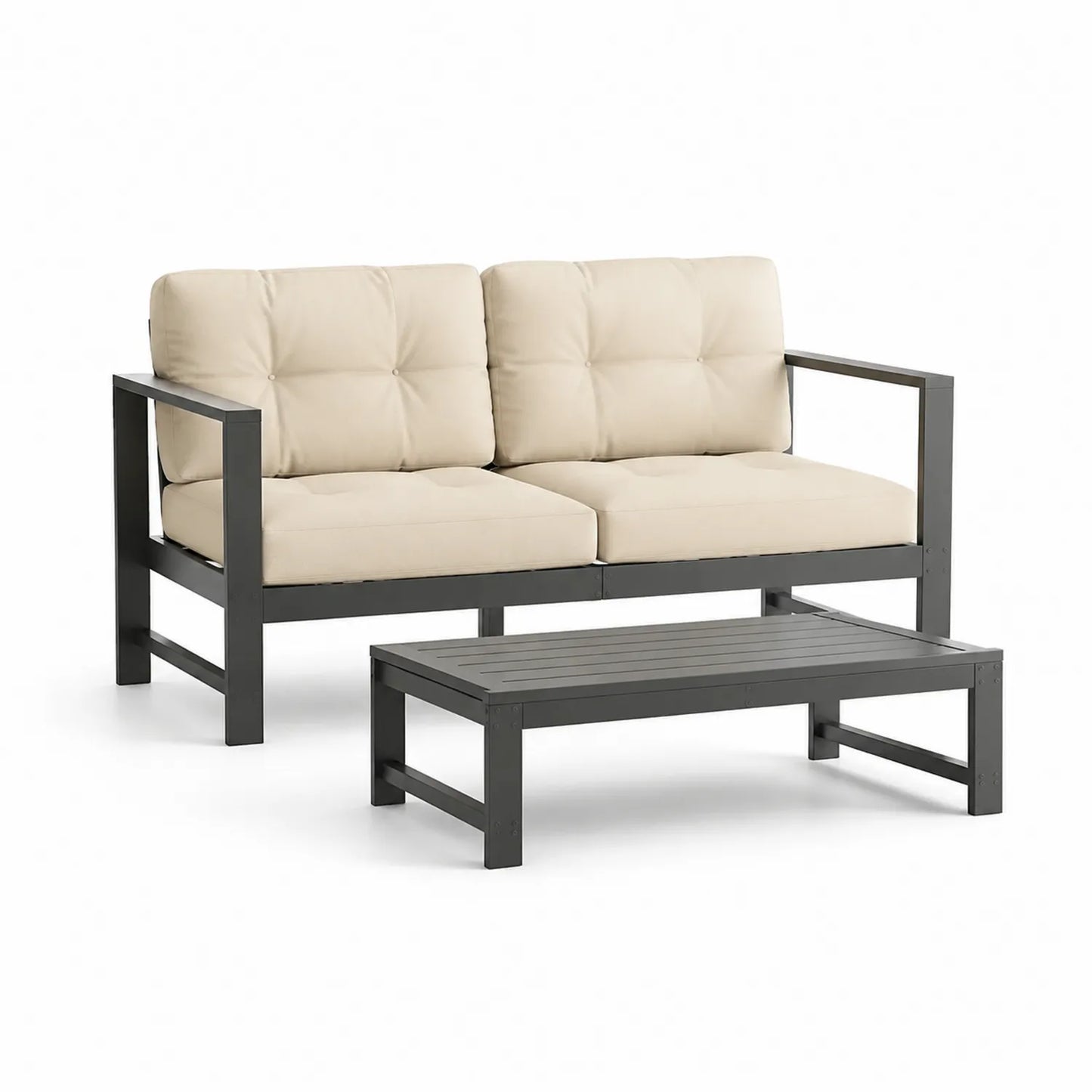 Aluminium Gartenmöbel Set mit 2-Sitzer Sofa und Tisch Beige