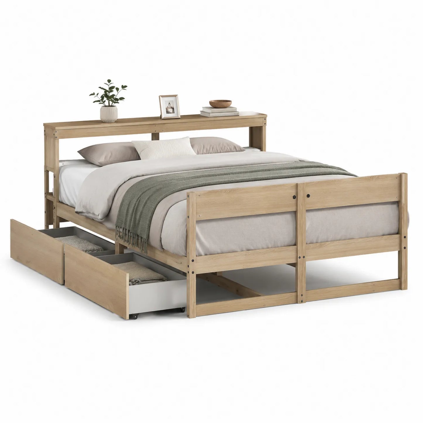Massivholz Bettgestell mit Schubladen Eiche 200x160 cm