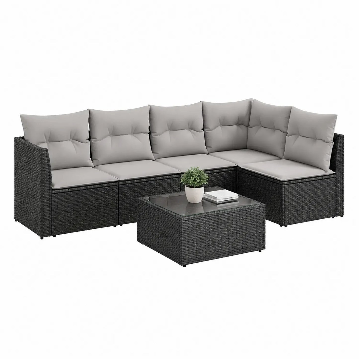 Rattan Gartensofa Set 5-Sitzer Ecksofa mit Tisch