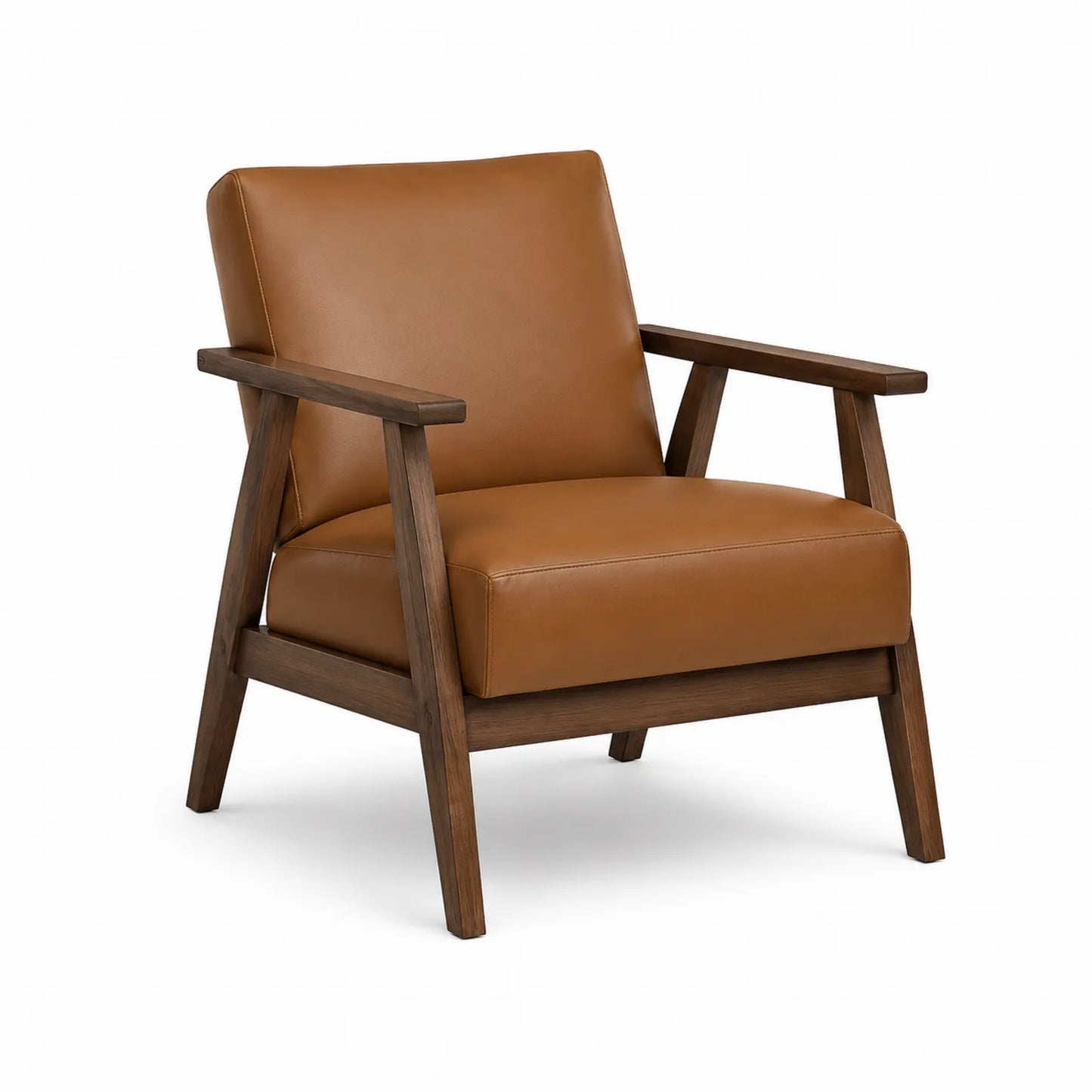 Holzsessel mit Lederpolster Braun 75x80x85 cm