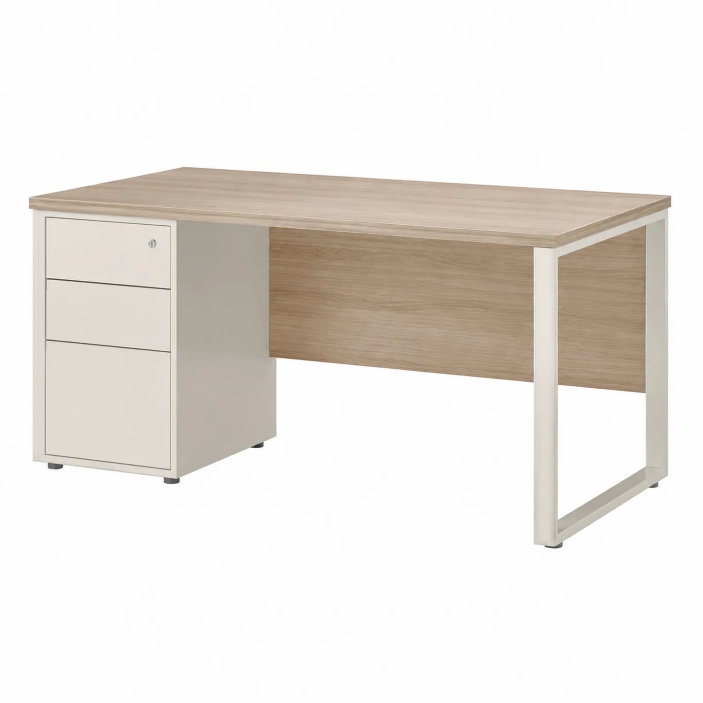 Schreibtisch mit Schubladen Holzoptik und Weißem Metallrahmen 150x70x75 cm