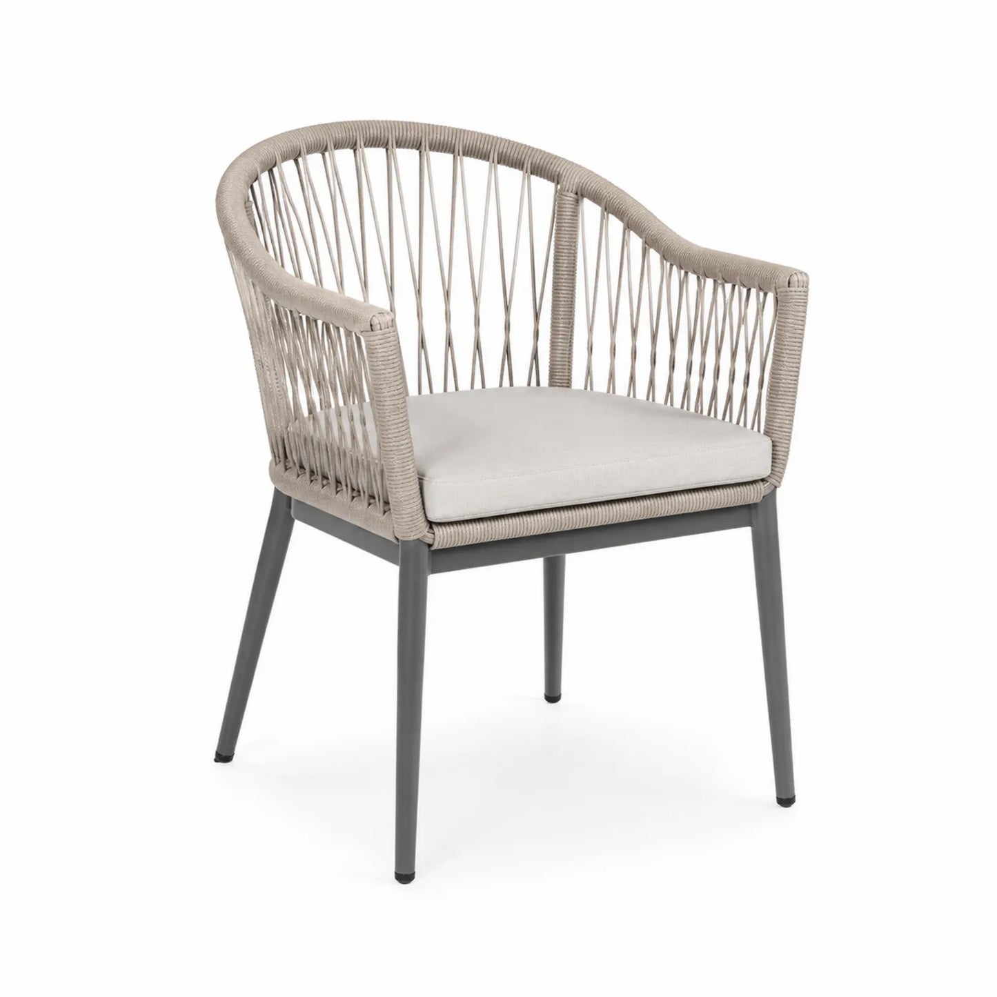 Outdoor-Stuhl mit Aluminiumrahmen und Polyrattan, Sand/Grau, Polyesterkissen, 60x60x80 cm