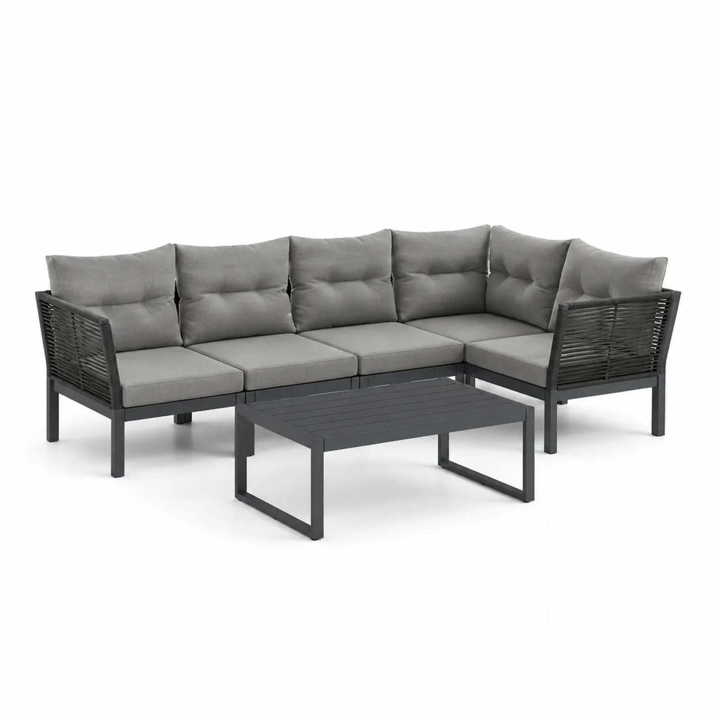 Aluminium Gartensofa 6-Sitzer Grau mit Tisch
