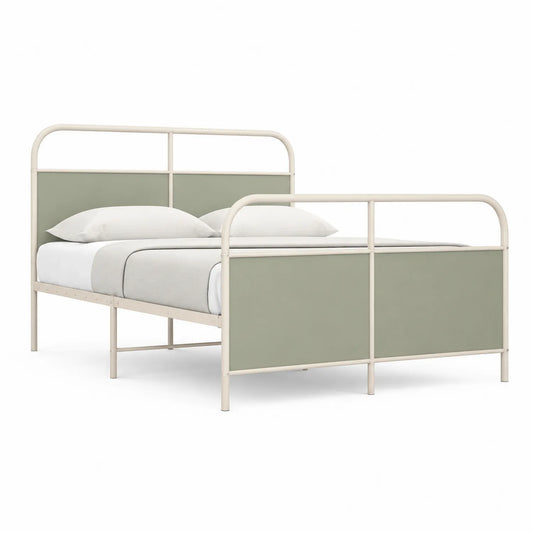 Metallbett 140x200 cm Eisen Creme/Grün