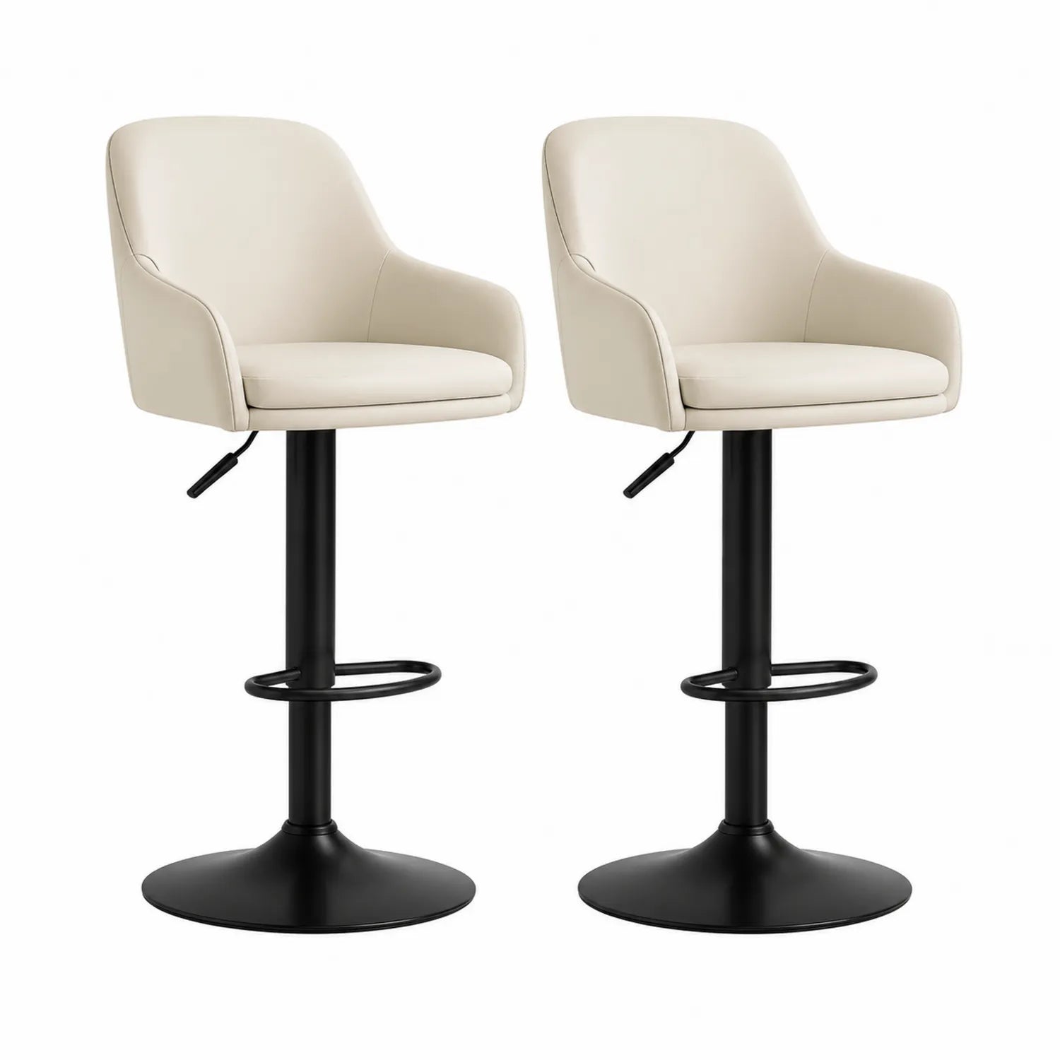 2er Set Barhocker Metall Kunstleder Creme Höhenverstellbar Schwarz
