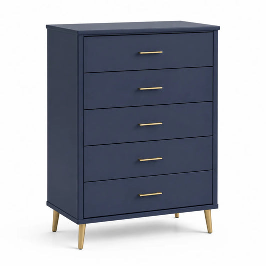 Holzwerkstoff Kommode mit 5 Schubladen in Blau und Gold