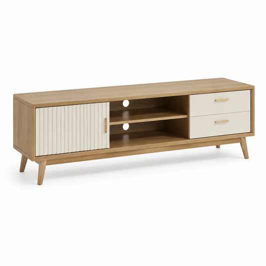 TV-Schrank aus Eichenholz und MDF mit Schubladen und Schiebetür 180x40x50 cm