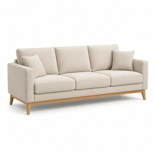 3-Sitzer Sofa aus Leinenstoff mit Holzrahmen, Beige, 220cm