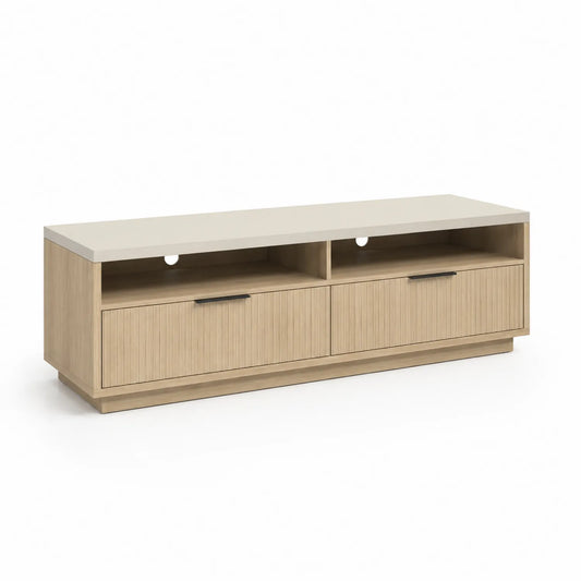 TV-Schrank aus Eichenholz mit Schubladen und Ablagen 150x45x50 cm