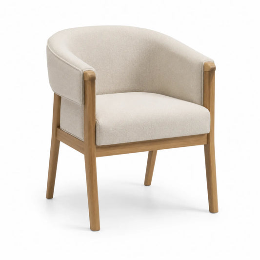 Holzsessel mit Polyesterstoff in Beige, 75 cm hoch