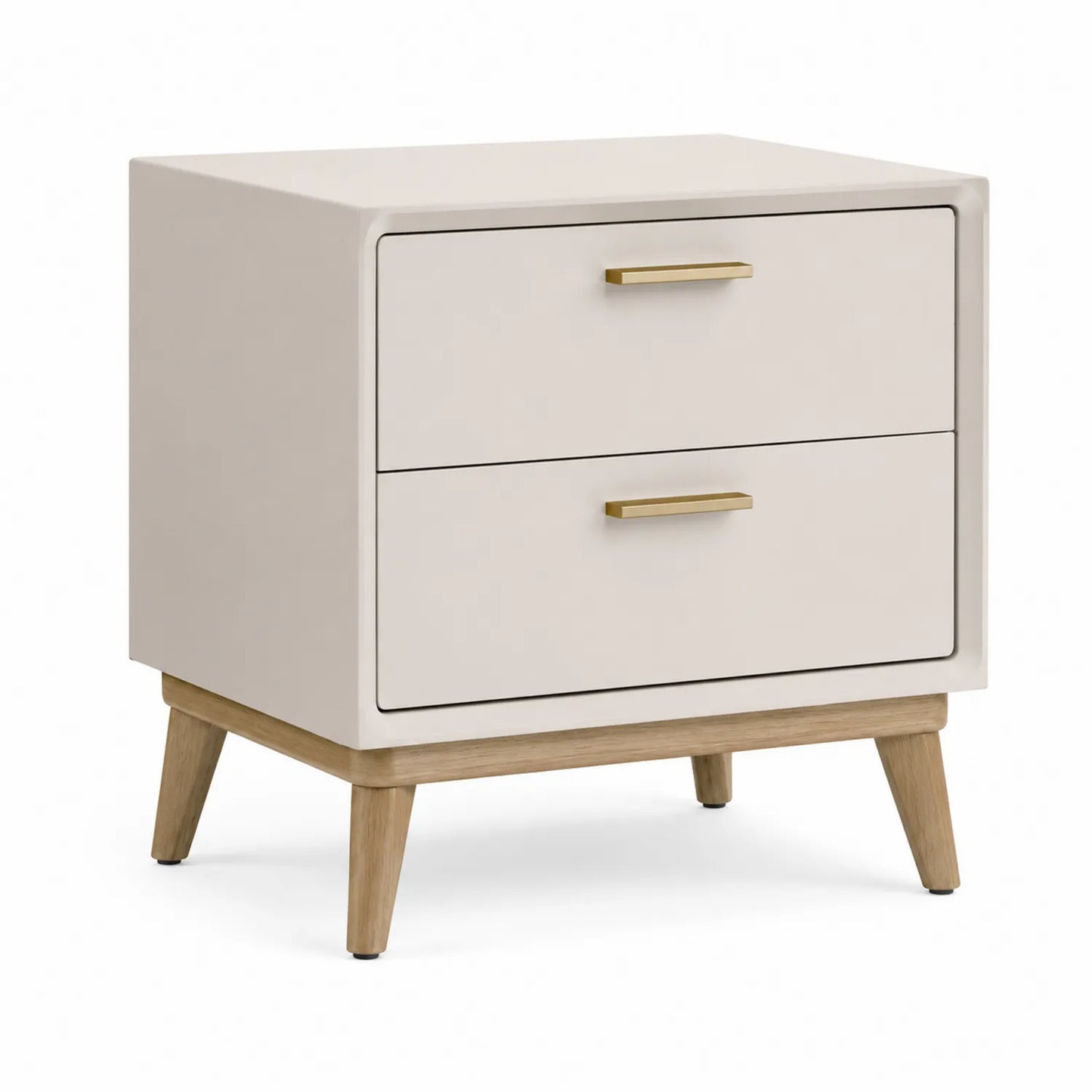 Holz Nachttisch mit 2 Schubladen Beige