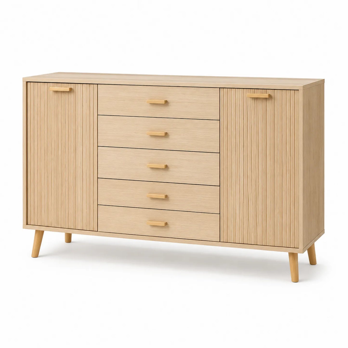 Holz-Kommode mit 5 Schubladen und 2 Türen, 150x45x90 cm