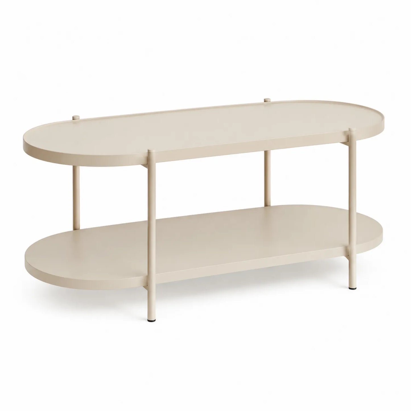 Ovaler Metall-Couchtisch zweischichtig Beige 120x60x45 cm