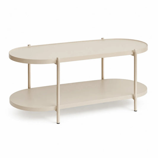Ovaler Metall-Couchtisch zweischichtig Beige 120x60x45 cm