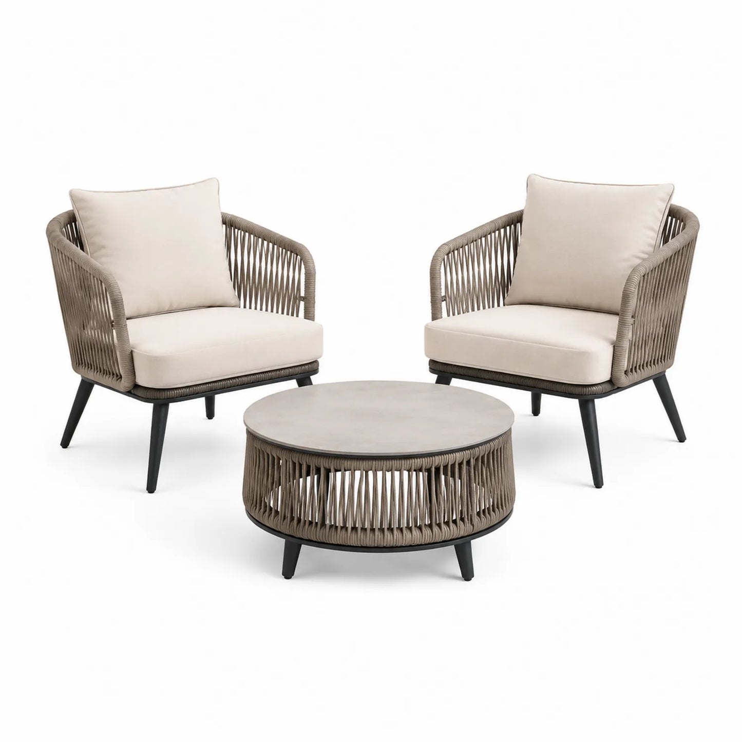 3-teiliges Gartenmöbelset aus Aluminium und Polyesterseilen Beige/Dunkelgrau