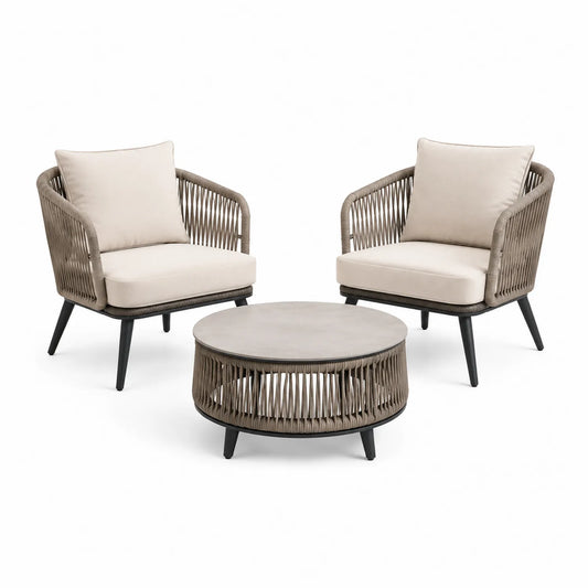 3-teiliges Gartenmöbelset aus Aluminium und Polyesterseilen Beige/Dunkelgrau