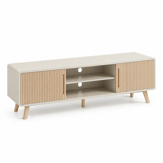 MDF-TV-Schrank mit Lamellentüren in Beige 150x40x45cm