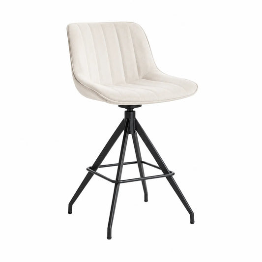 Barhocker mit Veloursbezug Beige und Metallbeinen