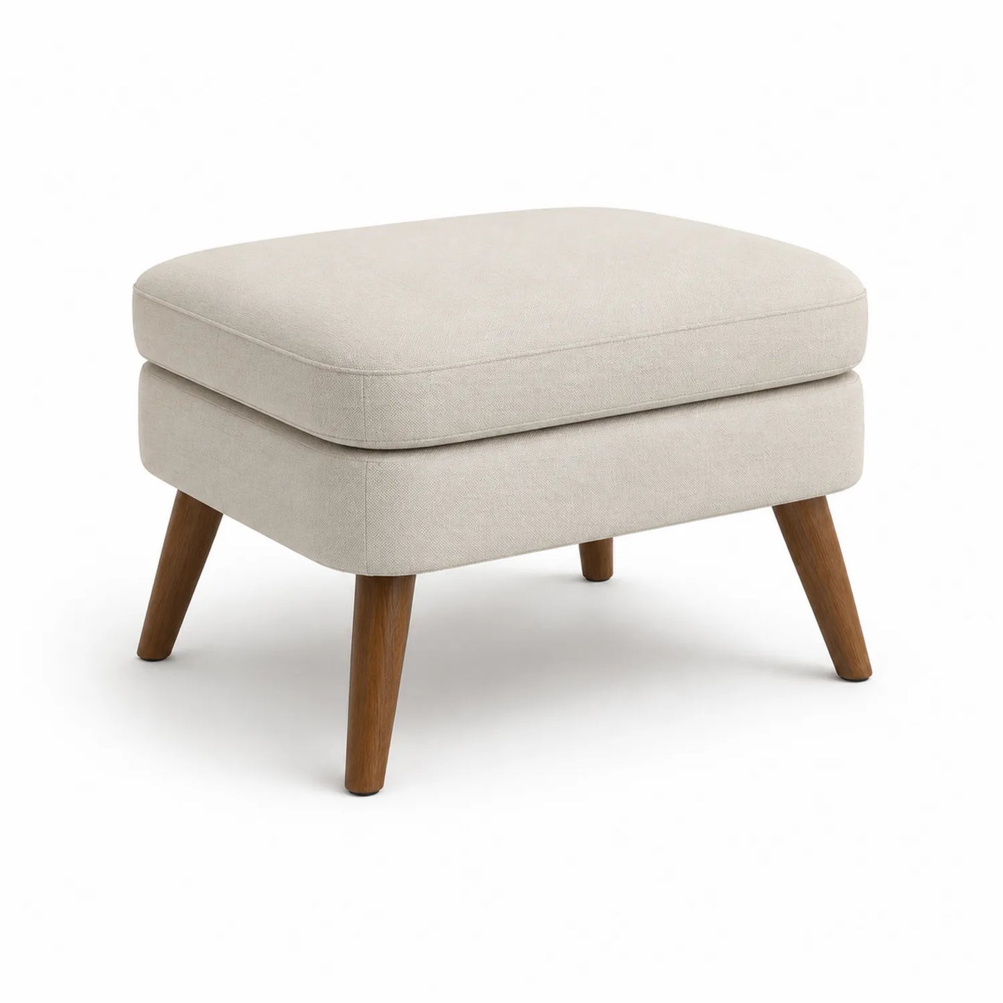 Polsterhocker mit Polyestergewebe und Massivholzbeinen Beige