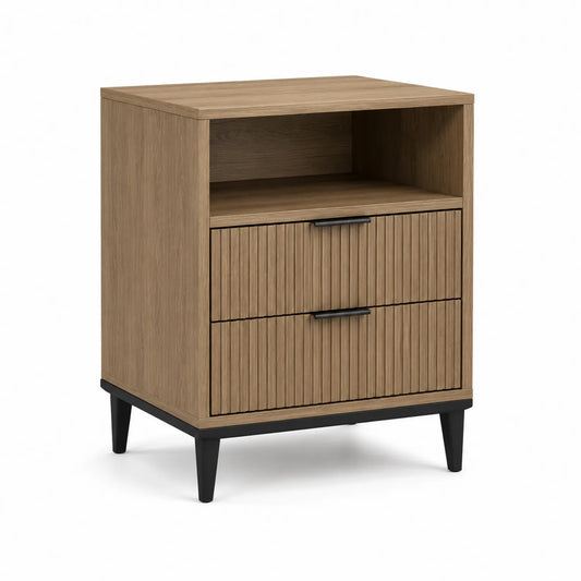 Holznachttisch mit 2 Schubladen, Metallbeine