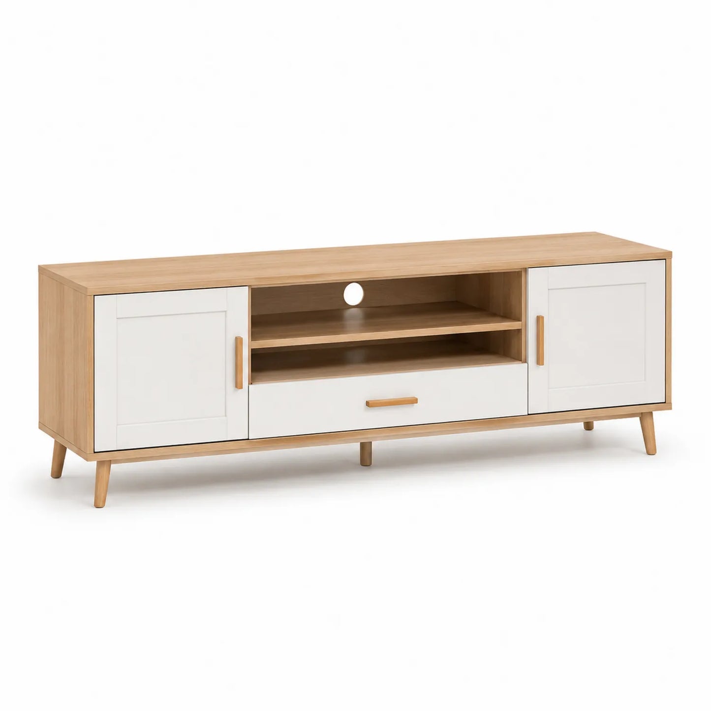 TV-Schrank mit 2 Türen und 1 Schublade aus Holz und Weiß