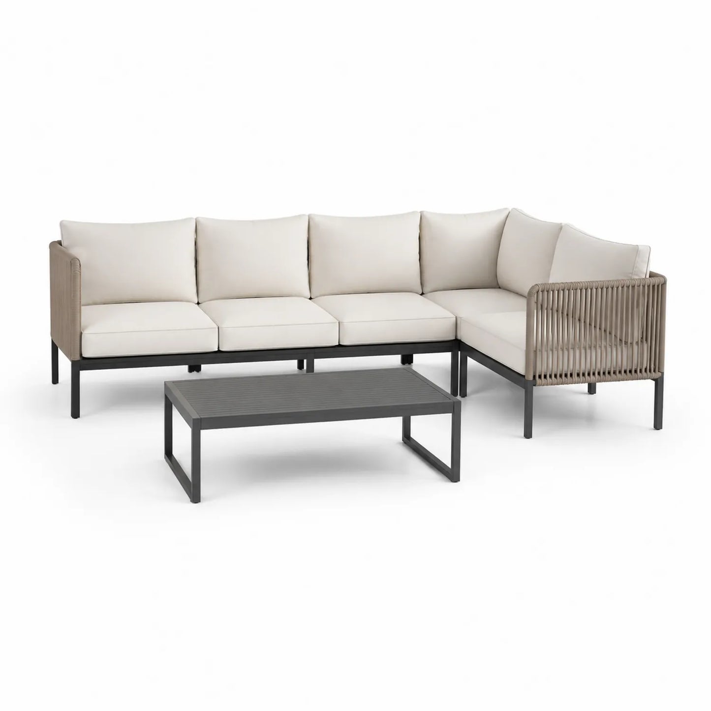 Gartenmöbel Set Ecksofa mit Tisch Aluminium Polyrattan Polyester Beige