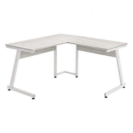 L-förmiger Schreibtisch mit Holzfurnier und Metallrahmen, Esche/Weiß, 150x150x75 cm