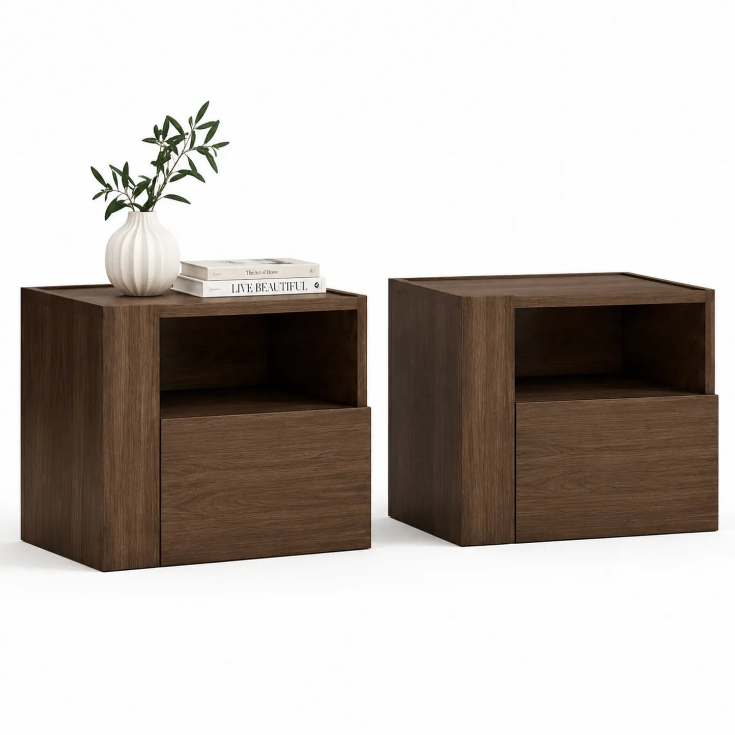 Nachttisch-Set mit Schublade Nussbaumholz Dunkelbraun