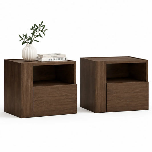 Nachttisch-Set mit Schublade Nussbaumholz Dunkelbraun