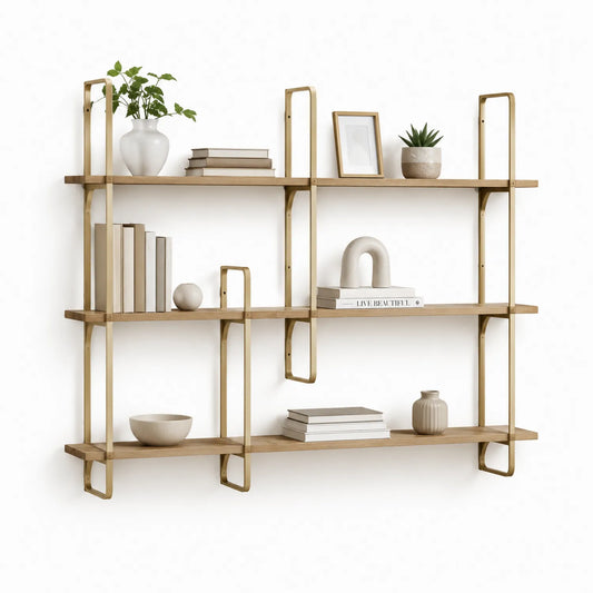 Wandregal aus Eiche Massivholz und Metall 90 cm x 20 cm x 80 cm
