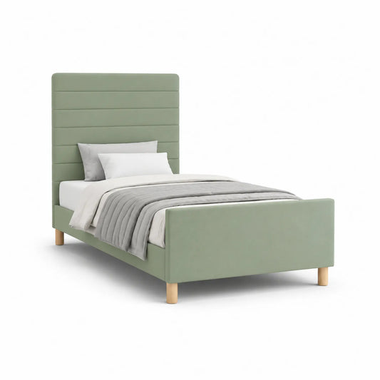 Einzelbett mit Kopfteil aus Holz und Polyester 200x90 cm Grün