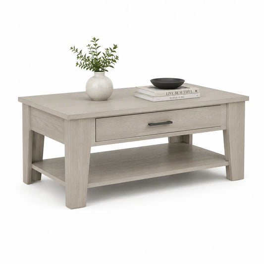 Holzfurnier Couchtisch mit Schublade und Ablage Grau 100x60x45cm