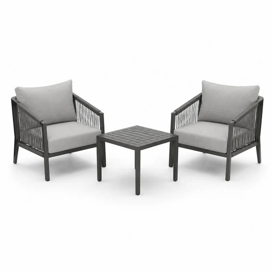 Aluminium Gartenset 2 Sessel mit Tisch Dunkelgrau/Hellgrau