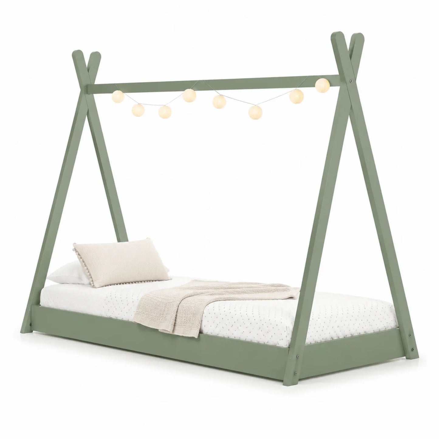 Kinder-Zeltbett aus Kiefernholz, 200 cm x 90 cm, grün