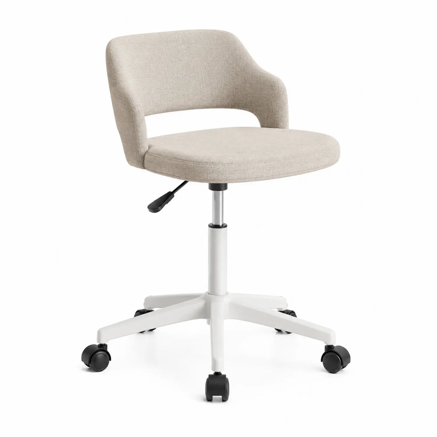 Bürostuhl höhenverstellbar mit Polyestergewebe Beige Metallbasis Rollen