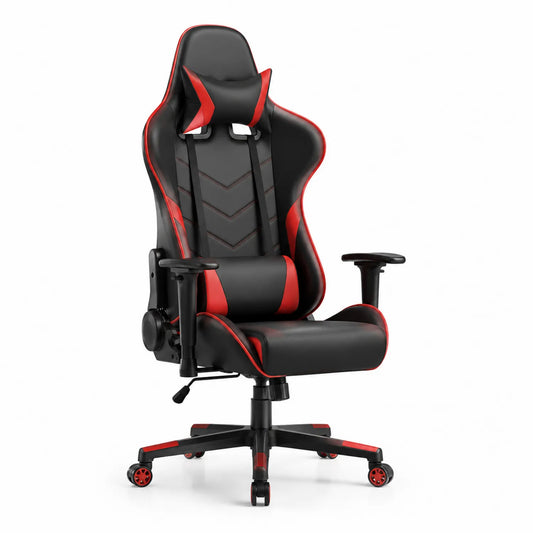 Gamingstuhl aus Kunstleder Schwarz/Rot mit verstellbarer Rückenlehne