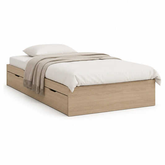 Einzelbett mit Stauraum 200x90 cm Spanplatte Eiche