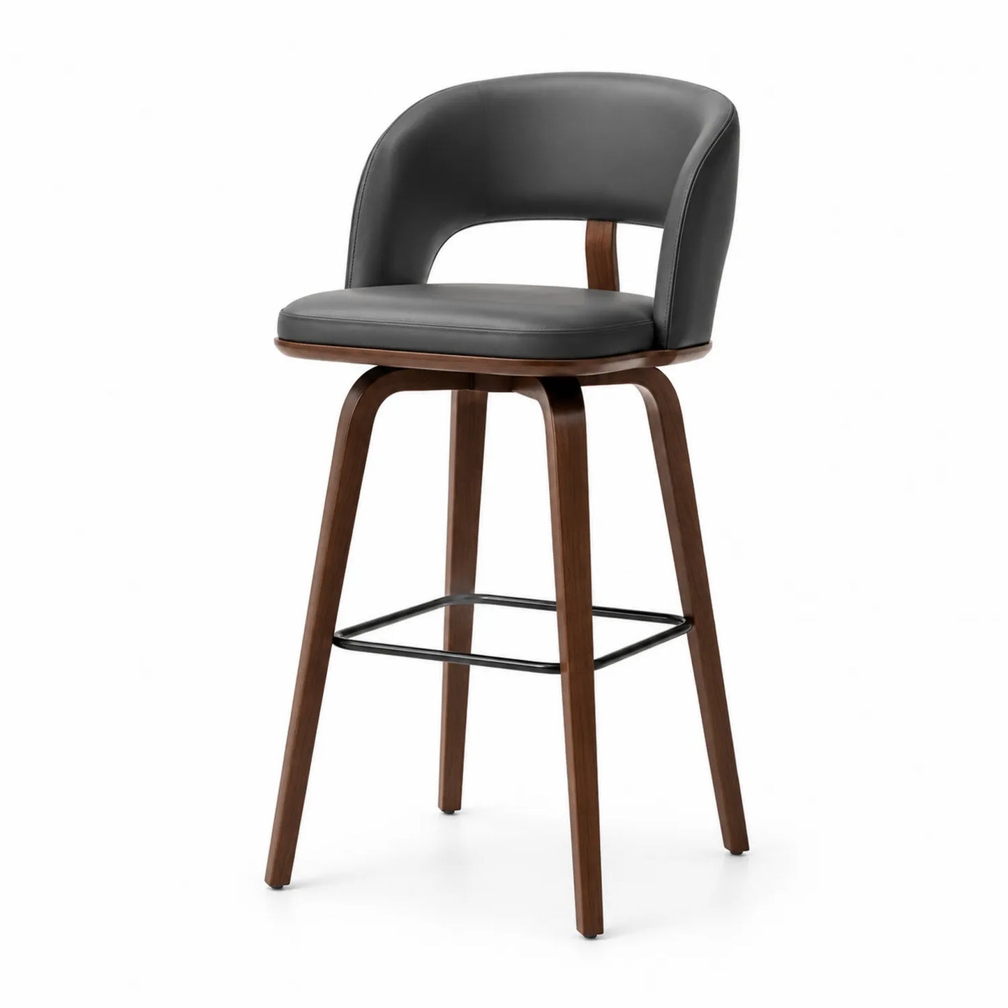 Barhocker mit Kunstleder Sitzfläche und Holzrahmen, Dunkelgrau