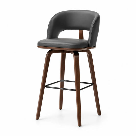 Barhocker mit Kunstleder Sitzfläche und Holzrahmen, Dunkelgrau