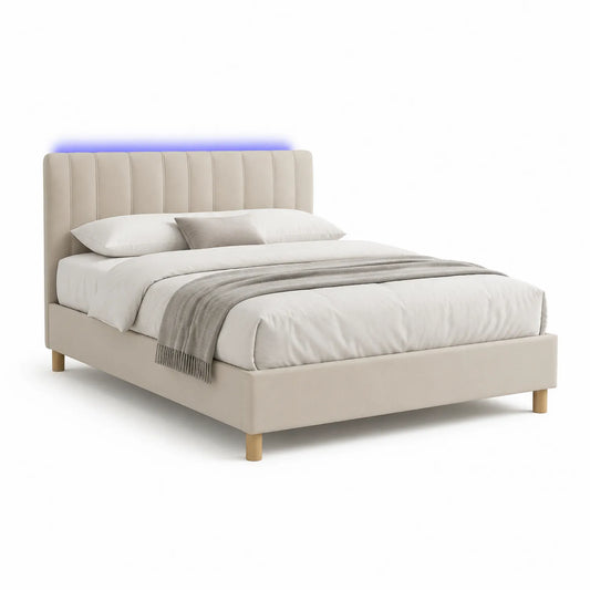 Stoffbett mit LED-Kopfteil Beige 200x160 cm