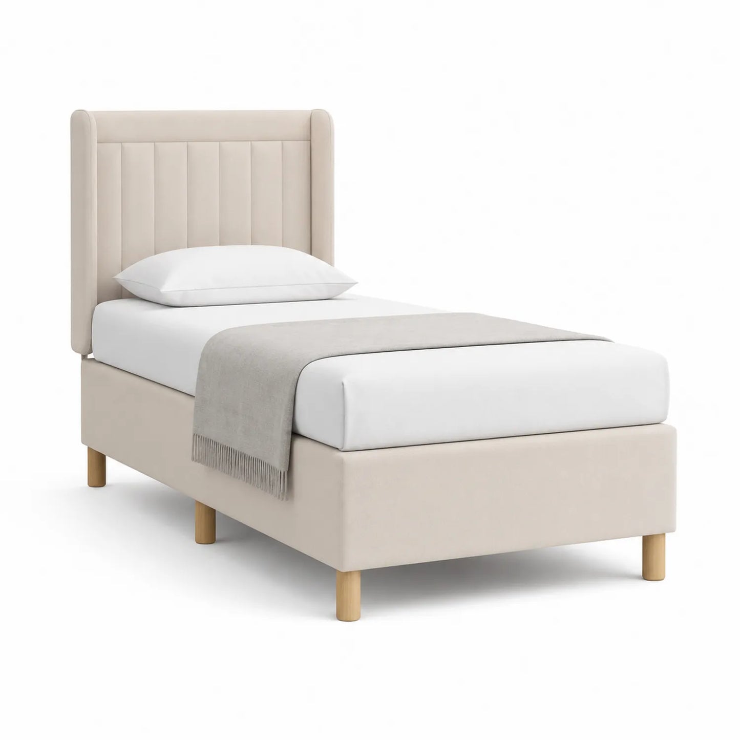 Einzelbett mit Polsterkopfteil Massivholz Beige 200x100 cm