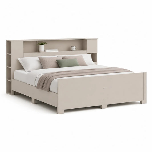 Holzbett mit Regal-Kopfteil Beige 200x160 cm
