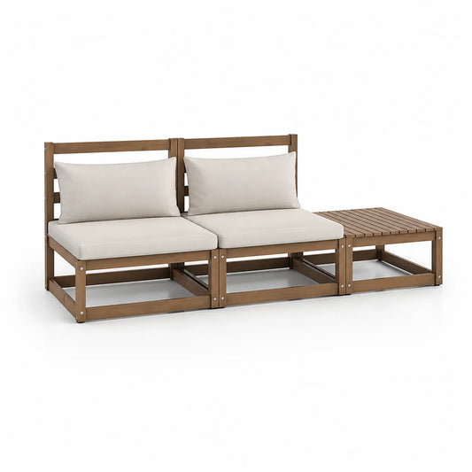 Akazienholz Gartensofa Set 2er Sofa mit Beistelltisch Beige